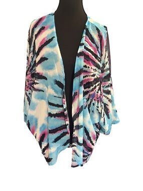 Lightweight Tie Dye Kimono Cardigan | Blue Pink Black Boho Beach Cover Up